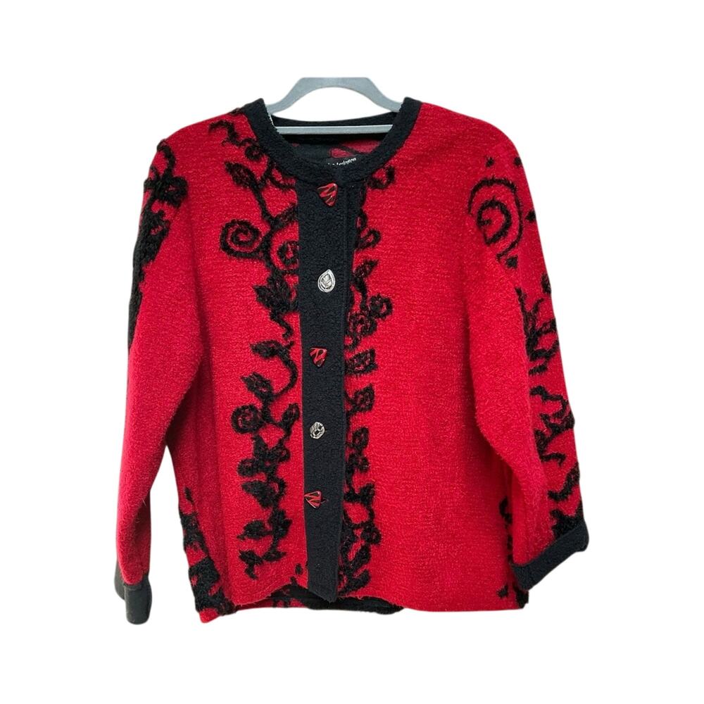 Lee Andersen Red & Black Floral Embroidered Women's Cardigan Jacket